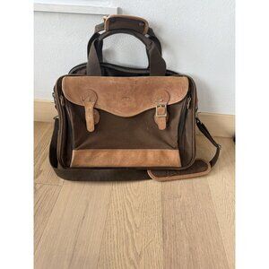 Vintage Leather L.L. BEAN Canvas Brown Travel Briefcase Crossbody Messenger Bag